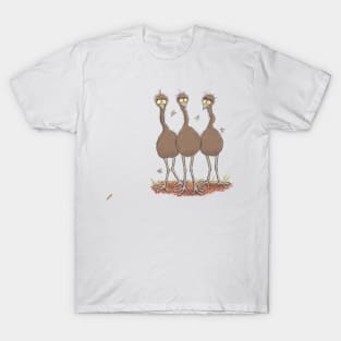 Funny Australian emu trio cartoon illustration T-Shirt